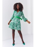 Chiffon dress with a wide belt, green FG636 - Online store - Boutique